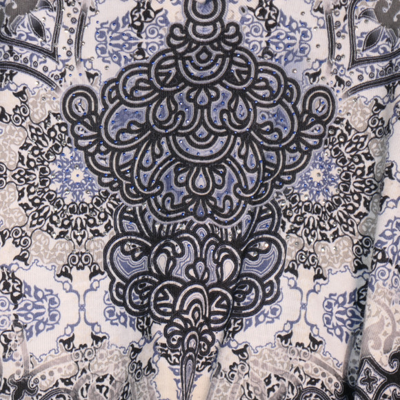 Live Let Live Knit Tunic Top Womens Large Blue Rhinestones Shimmer Bling Boho - Picture 3 of 8